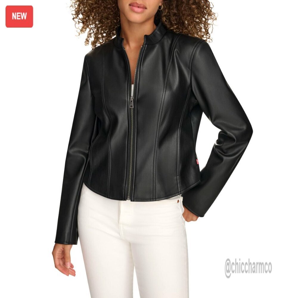Faux Leather Racer Jacket Lightweight Structured Modern Edge Chic
